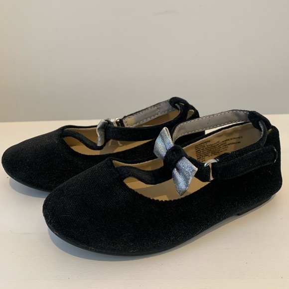 Gymboree toddler/girls black crushed velvety shoes with silver bow. Size 7 - Picture 8 of 9